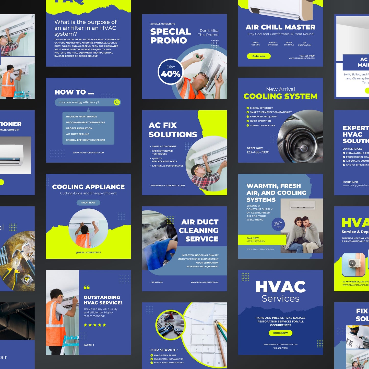 HVAC Canva Templates | Editable Instagram Posts for Air Conditioning, Heating & Cooling Services