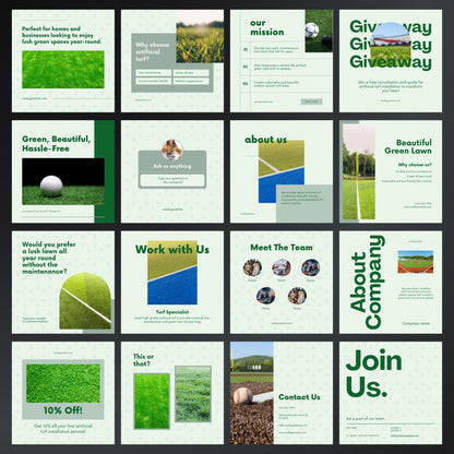 Artificial Turf Installation Canva Templates | Editable Instagram Posts for Turf & Lawn Services