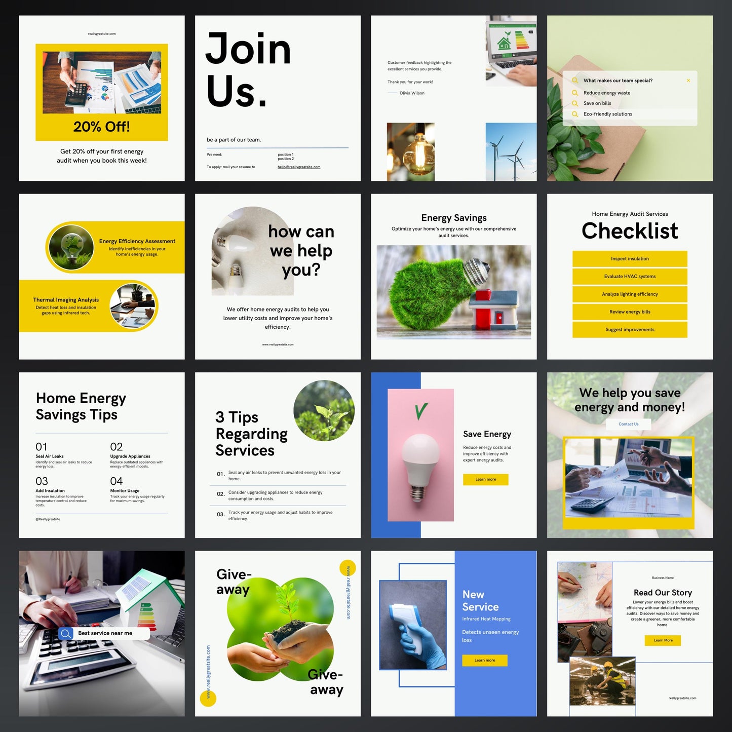 Home Energy Audit Canva Templates | Editable Instagram Posts for Energy Consultants & Auditors