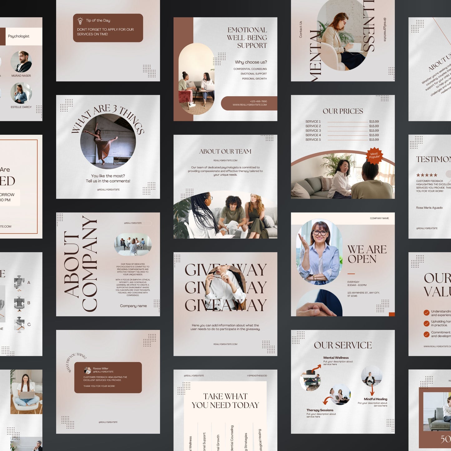 Psychologist Canva Templates | Editable Instagram Posts for Therapists & Mental Health Coaches