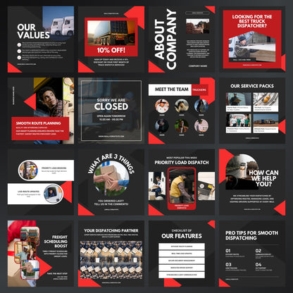 Truck Dispatcher Canva Templates | Editable Instagram Posts for Logistics & Shipping Companies