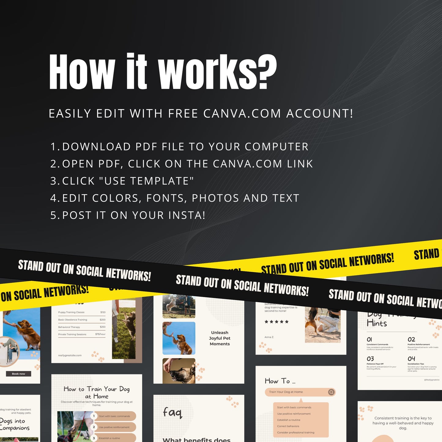 Dog Training Canva Templates | Editable Instagram Posts for Dog Trainers & Pet Services