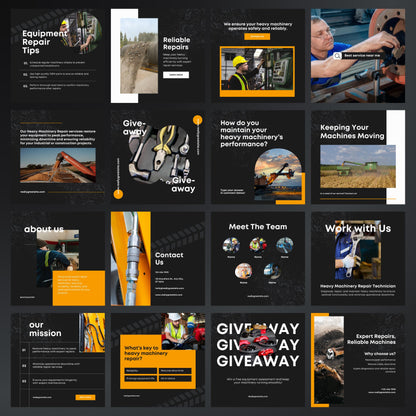Heavy Machinery Repair Canva Templates | Editable Instagram Posts for Equipment & Industrial Services