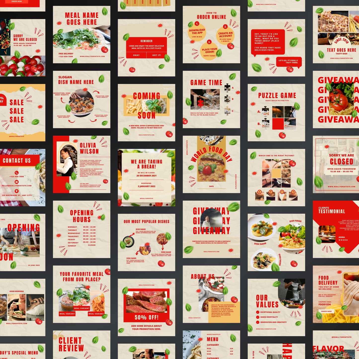 Italian Restaurant Canva Templates | Editable Instagram Posts for Pizza Shops & Food Businesses