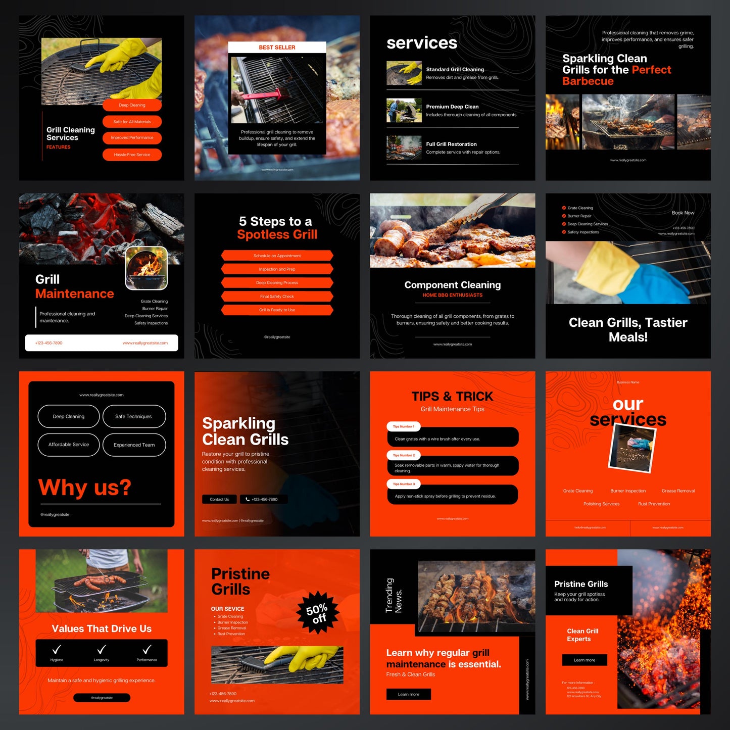 Grill Cleaning Canva Templates | Editable Instagram Posts for BBQ & Grill Maintenance Services