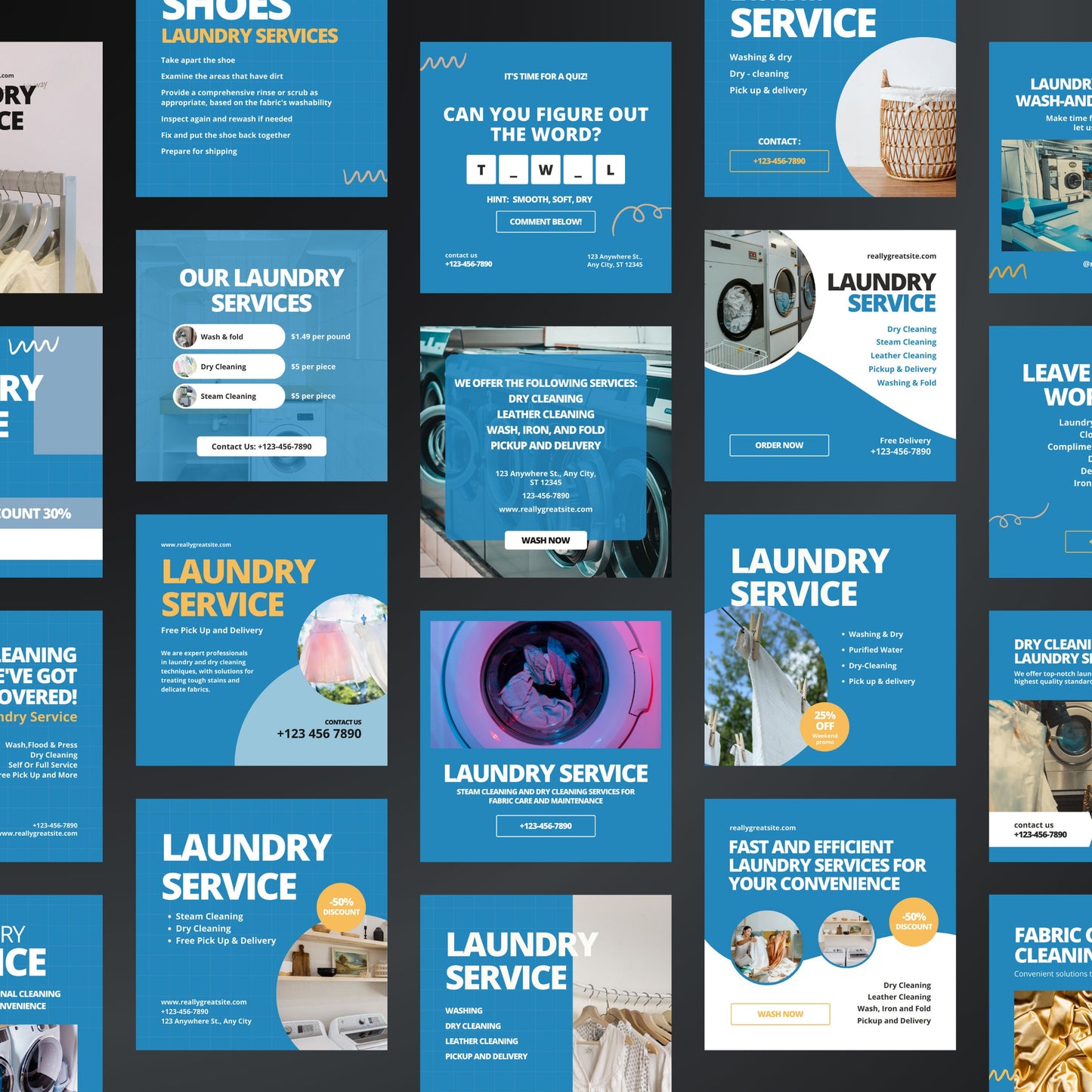 Dry Cleaning Canva Templates | Editable Instagram & Facebook Posts for Laundry Services