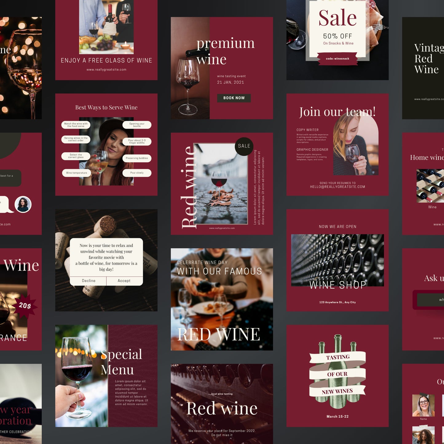 Wine Business Canva Templates | Editable Instagram Posts for Wineries & Wine Shops