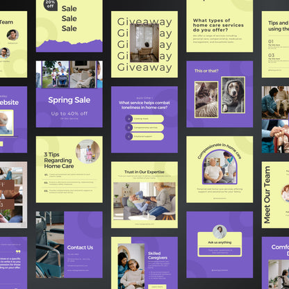 Home Care Canva Templates | Editable Instagram Posts for Caregivers & Nursing Services