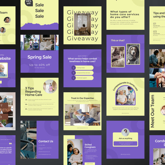 Home Care Canva Templates | Editable Instagram Posts for Caregivers & Nursing Services