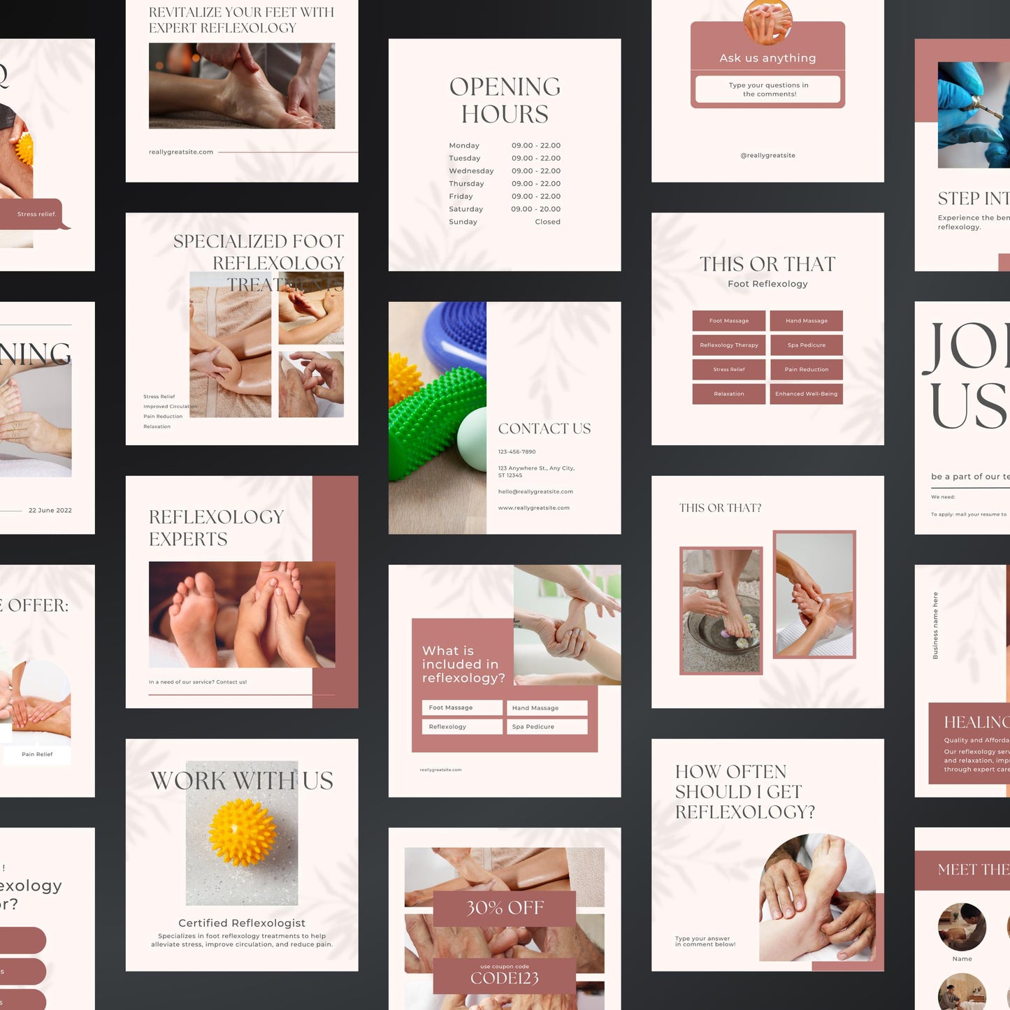 Foot Reflexology Canva Templates | Editable Instagram Posts for Reflexologists & Wellness Coaches