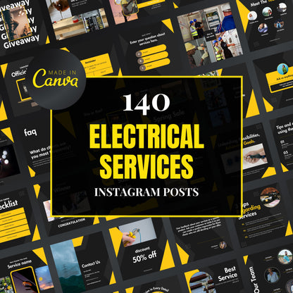 Collection of electrical services Instagram posts with Canva branding.