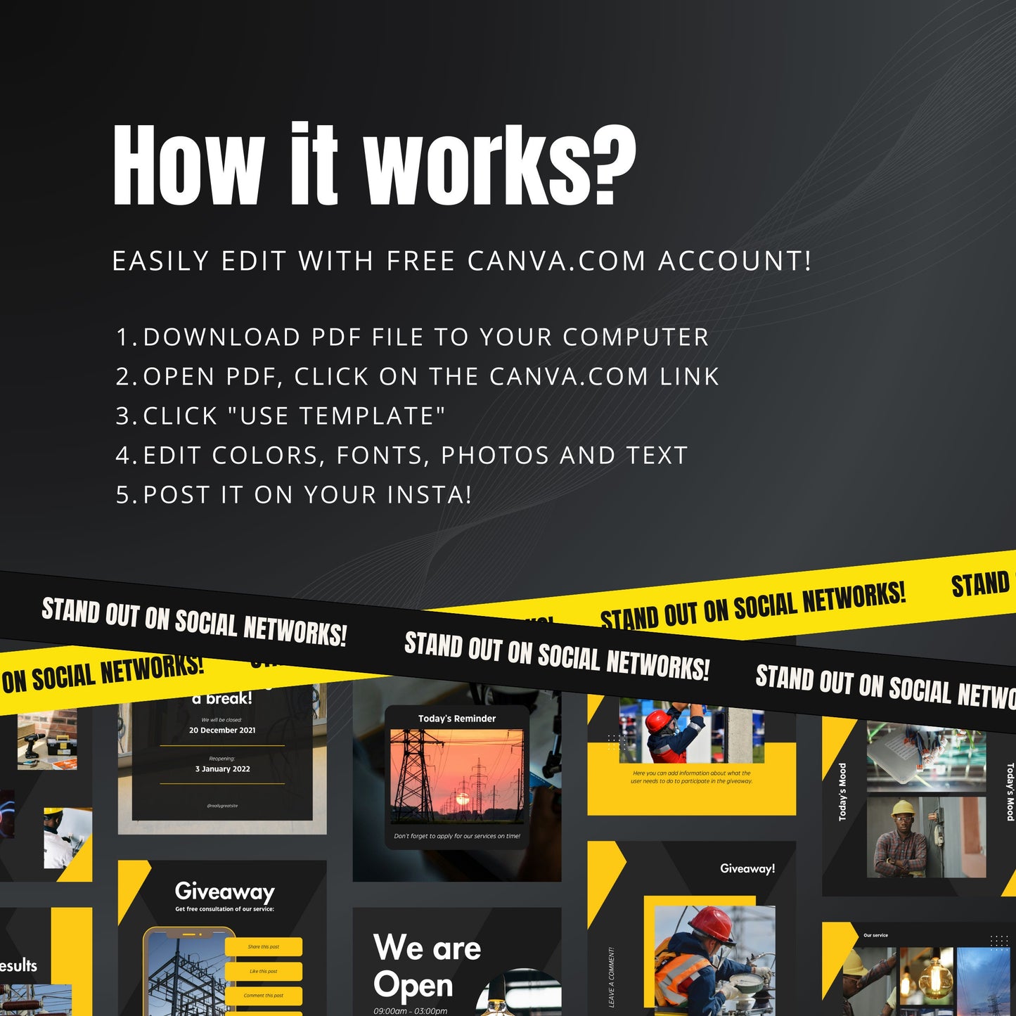 Electrician Canva Templates | Editable Instagram Post Kit for Electrical Services & Marketing