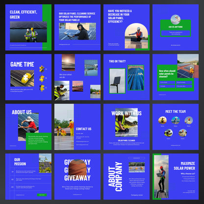 Solar Panel Cleaning Canva Templates | Editable Instagram Posts for Solar Maintenance Services