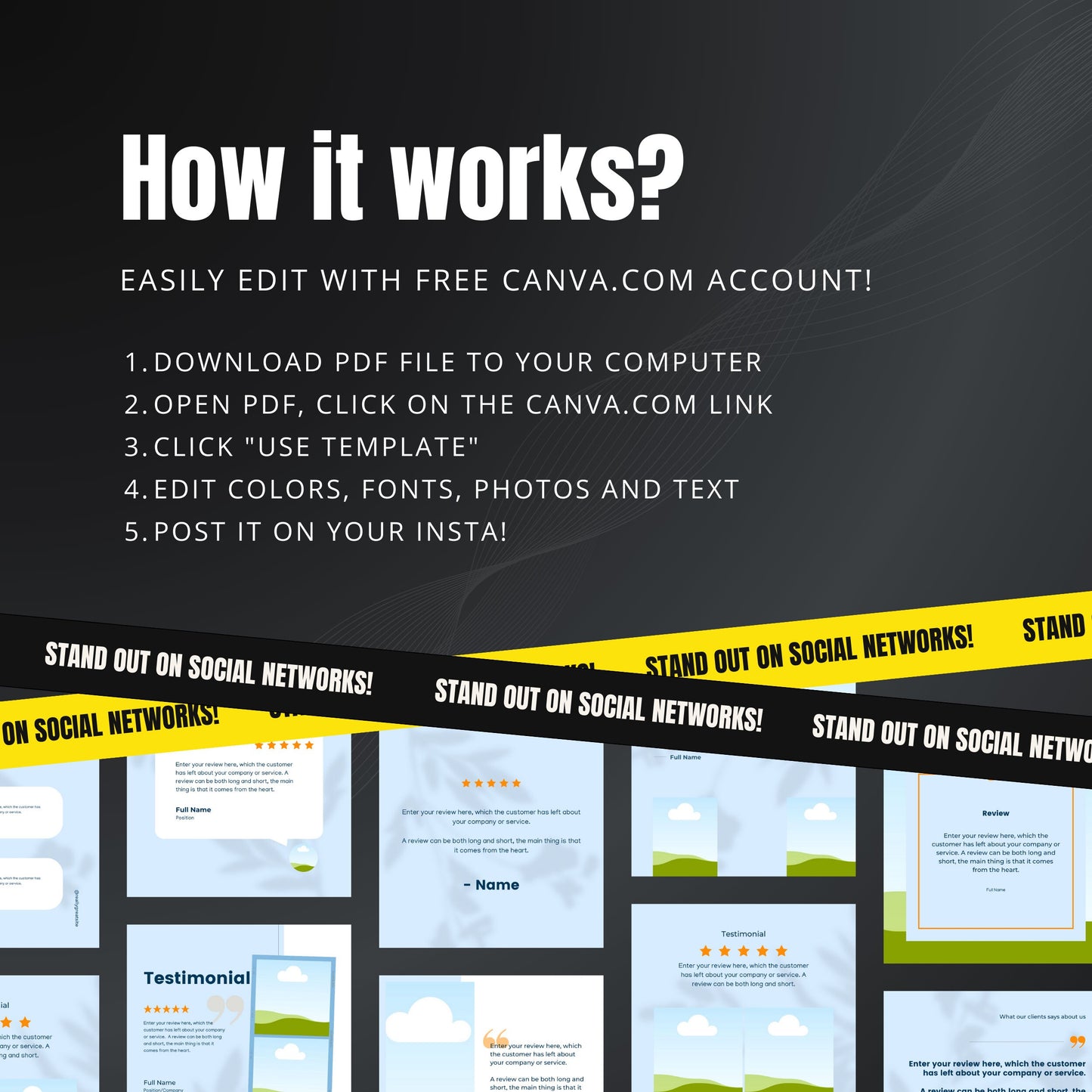 Testimonial Canva Templates | Editable Instagram Posts for Reviews & Client Feedback