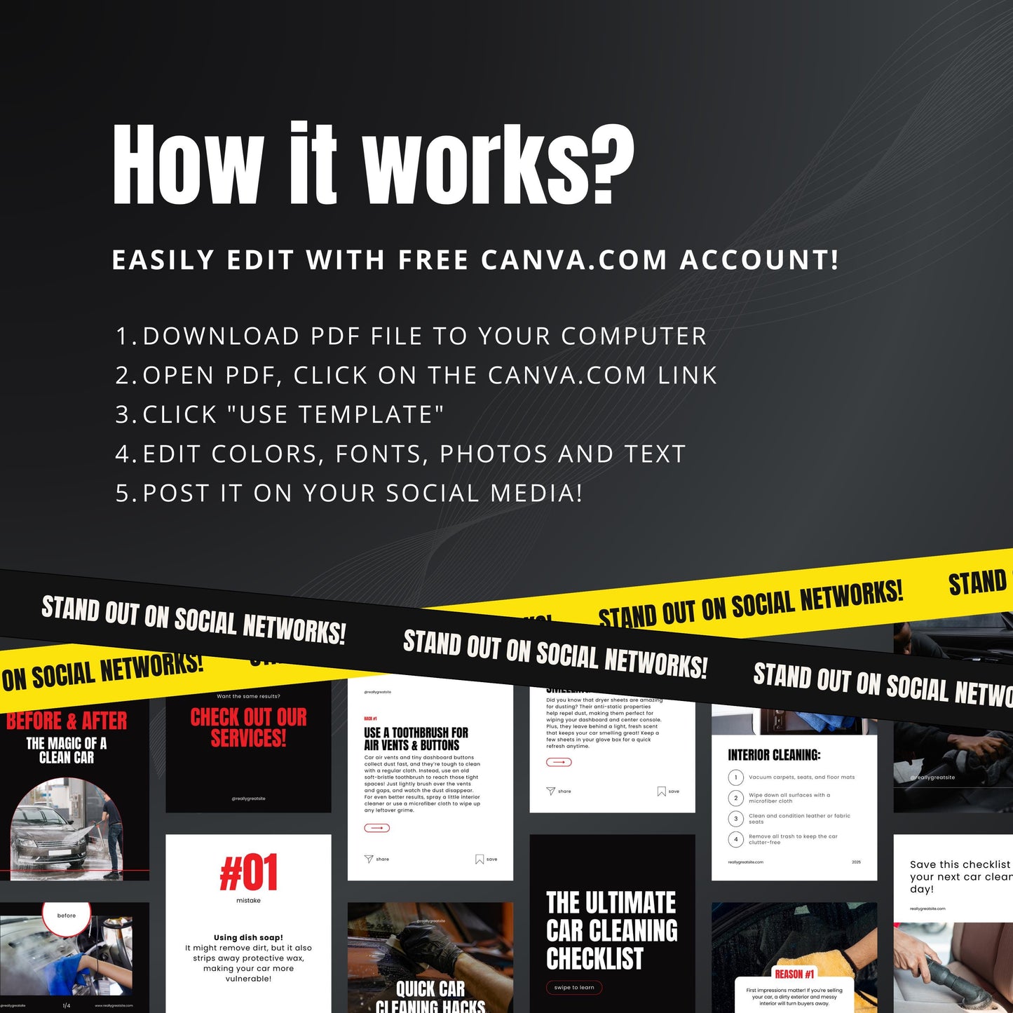 Car Cleaning Carousel Canva Templates | Editable Multi-Image Instagram Posts for Auto Detailing