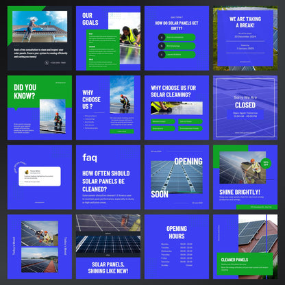 Solar Panel Cleaning Canva Templates | Editable Instagram Posts for Solar Maintenance Services