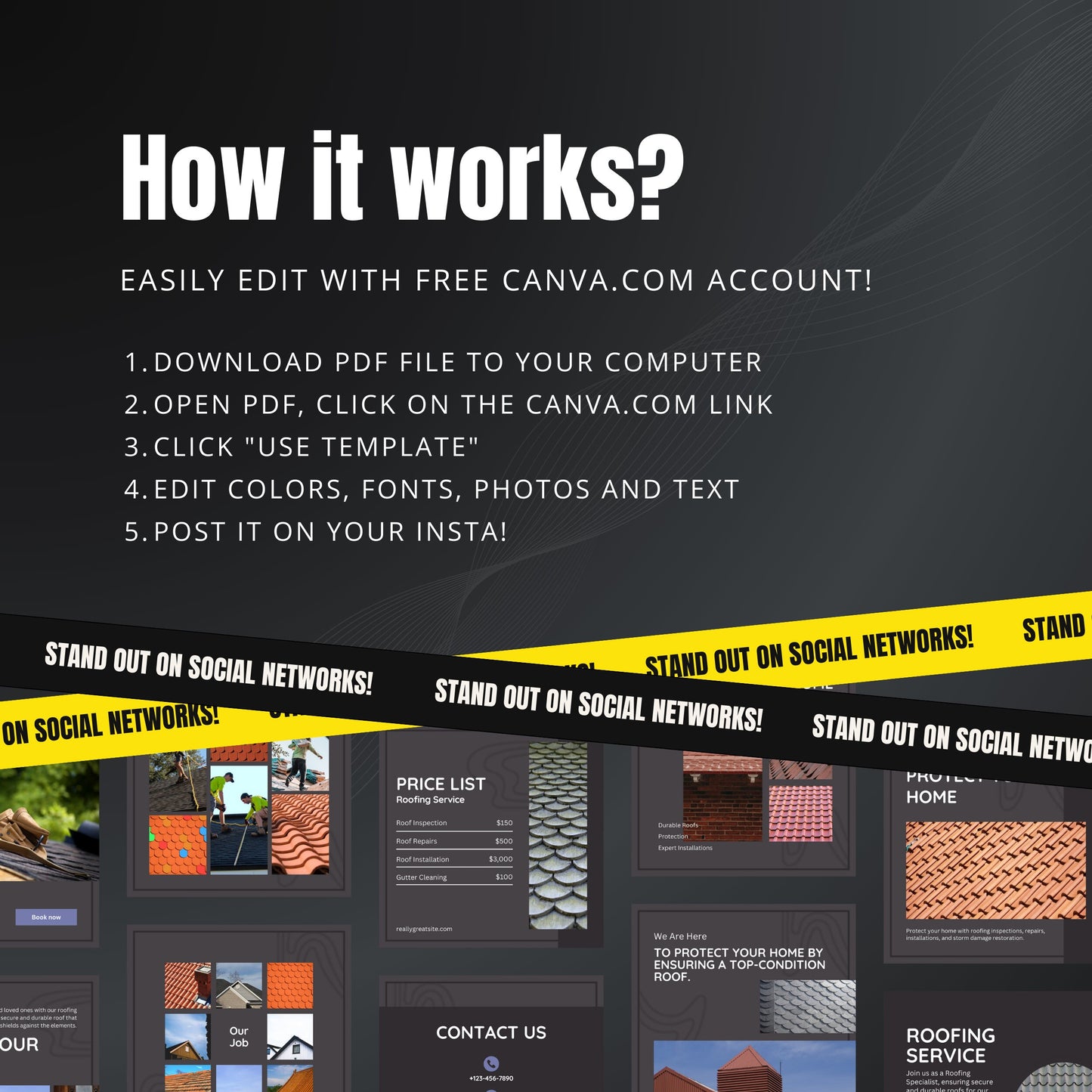 Roofing Business Canva Templates | Editable Instagram Posts for Roofing Companies & Contractors