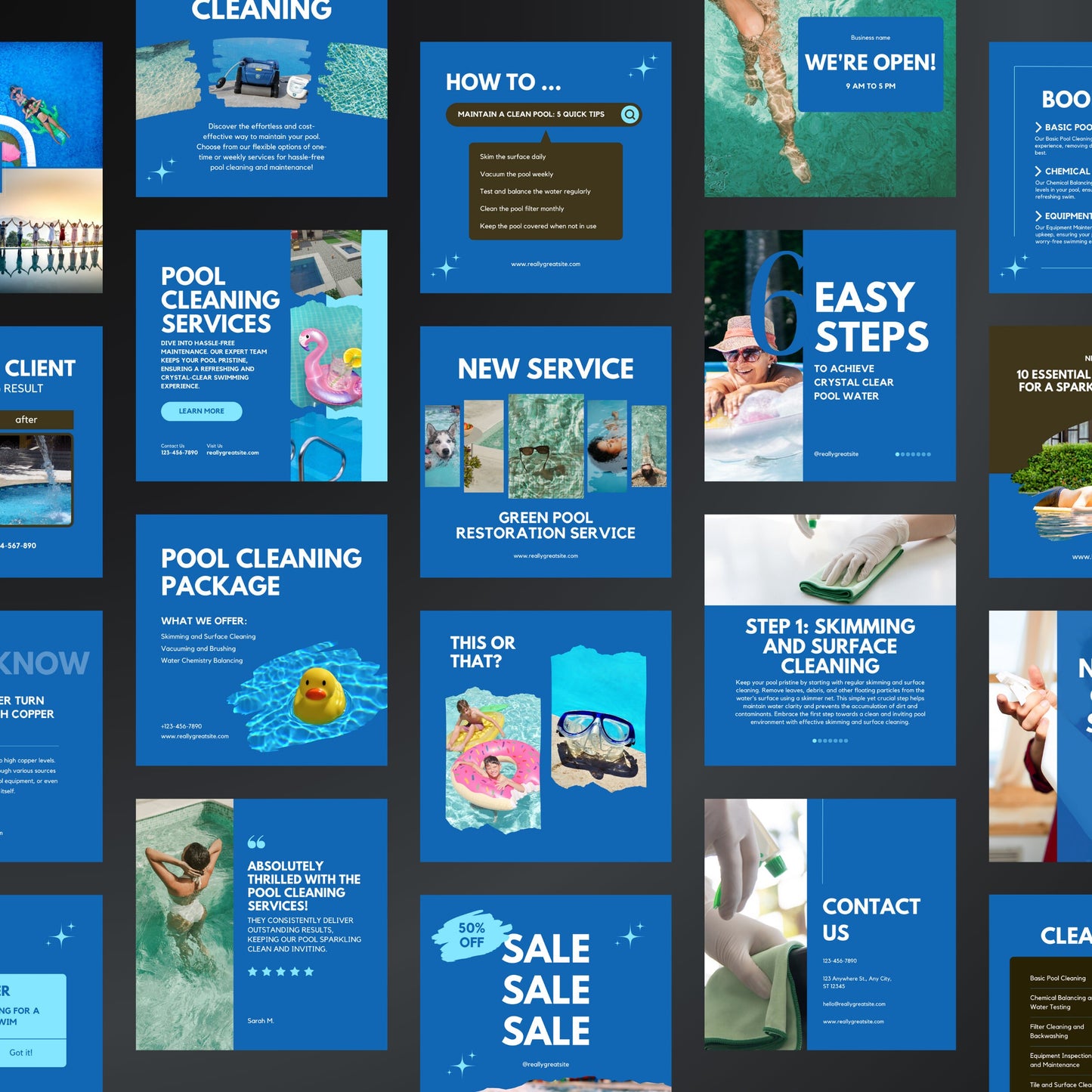 Pool Cleaning Canva Templates | Editable Instagram Posts for Pool Maintenance Businesses
