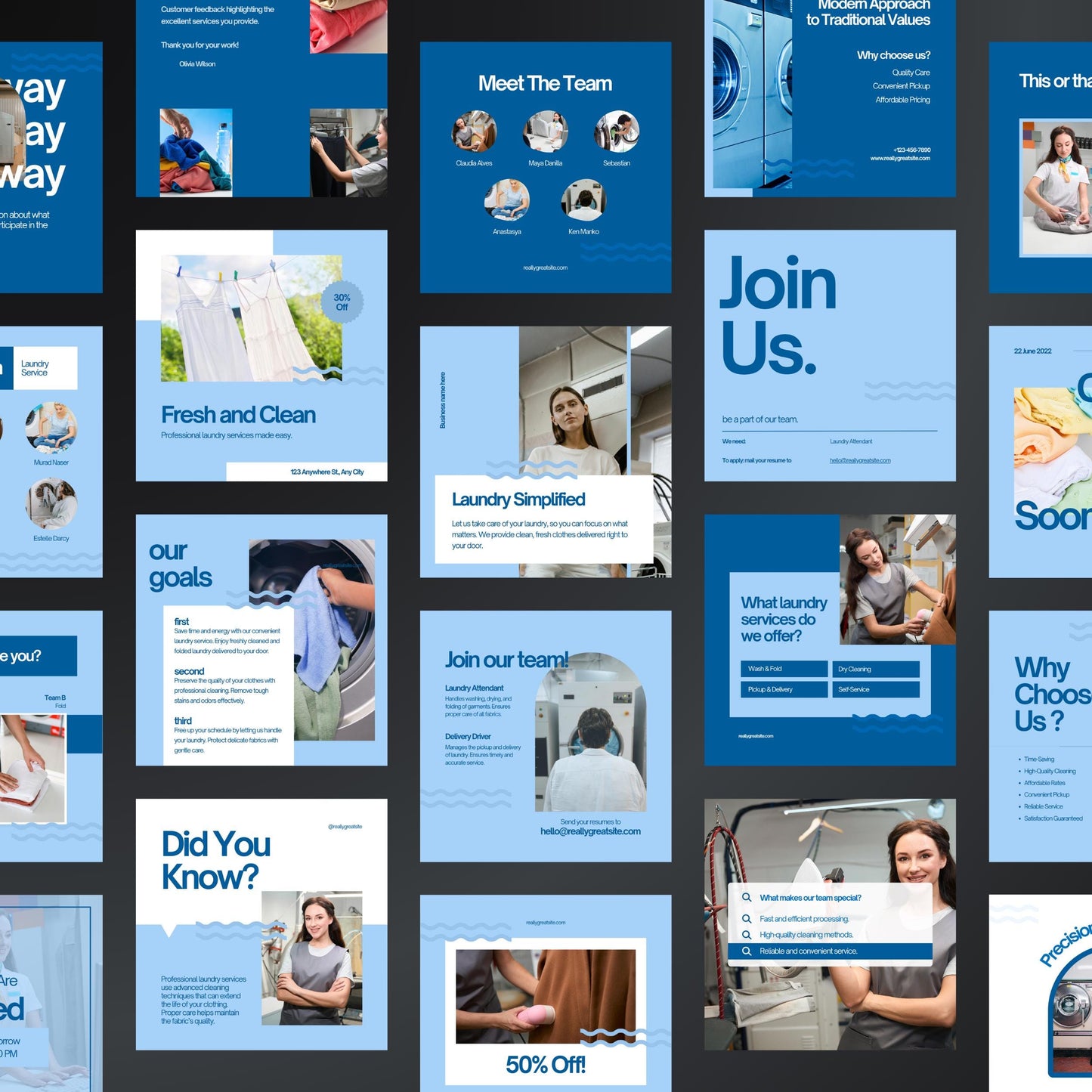 Laundry Service Canva Templates | Editable Instagram Posts for Laundromats & Dry Cleaners