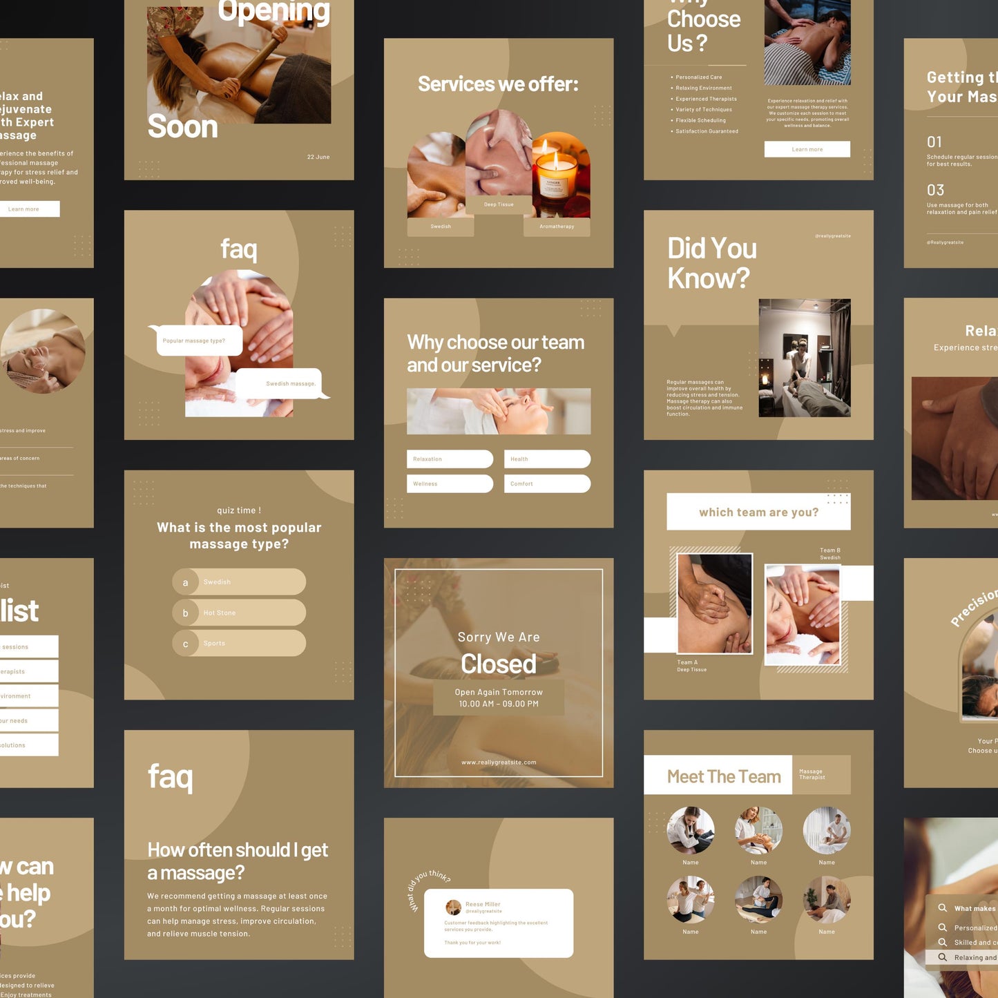 Massage Therapy Canva Templates | Editable Instagram & Facebook Posts for Wellness Businesses