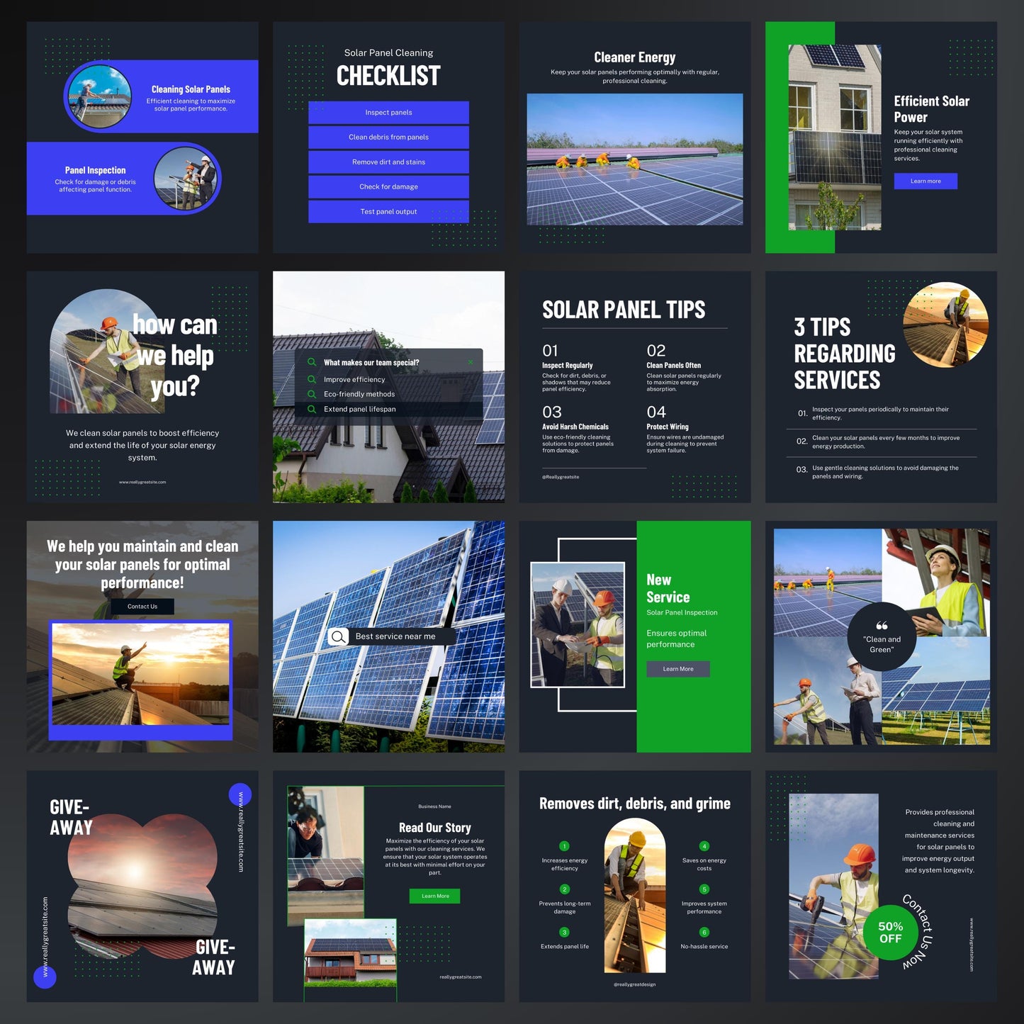 Solar Panel Cleaning Canva Templates | Editable Instagram Posts for Solar Maintenance Services