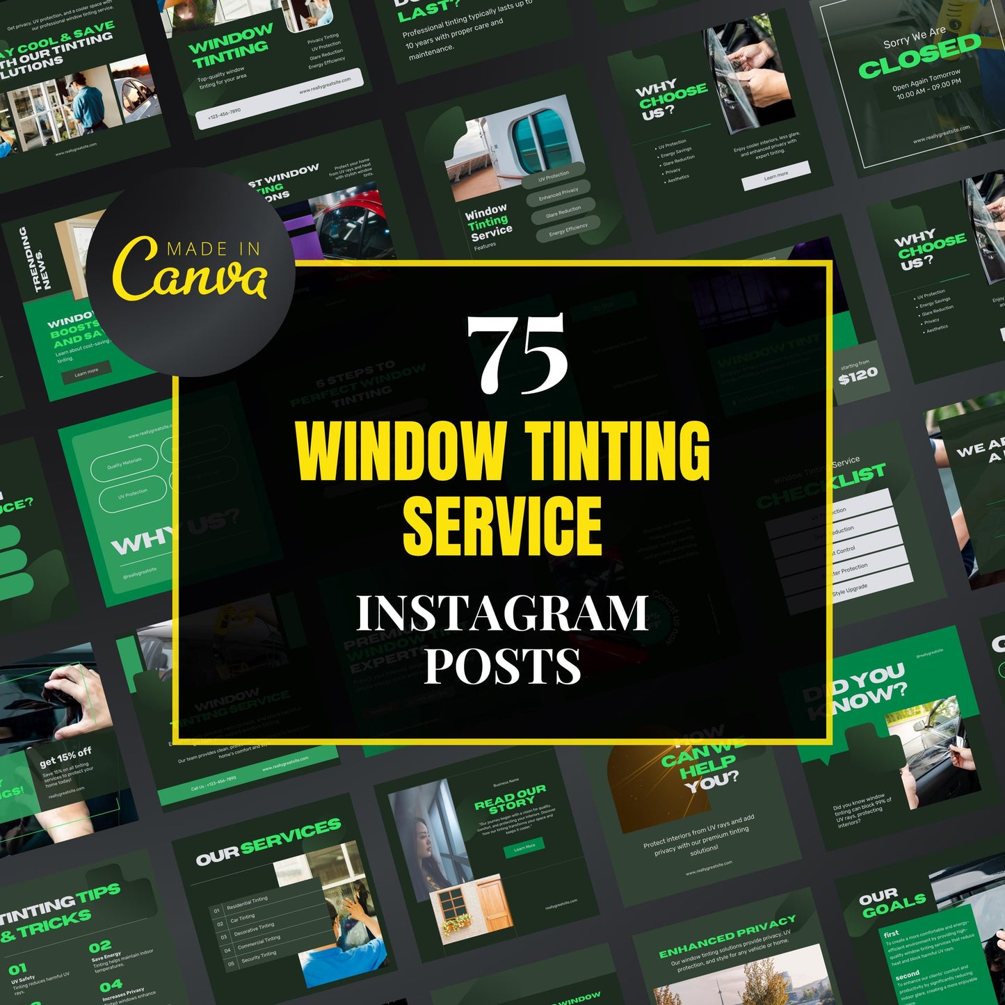 Window Tinting Canva Templates | Editable Instagram Posts for Auto & Residential Tinting Businesses