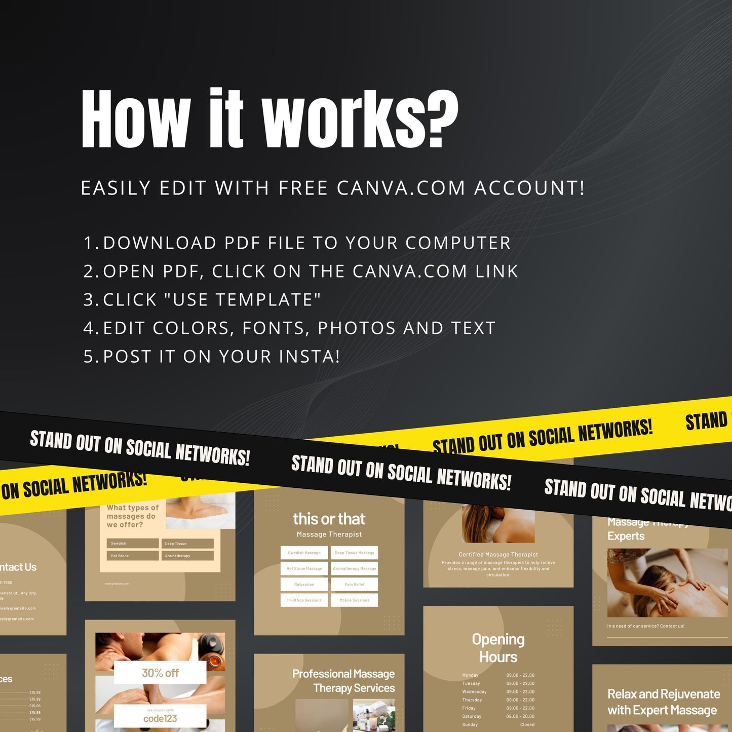 Massage Therapy Canva Templates | Editable Instagram & Facebook Posts for Wellness Businesses