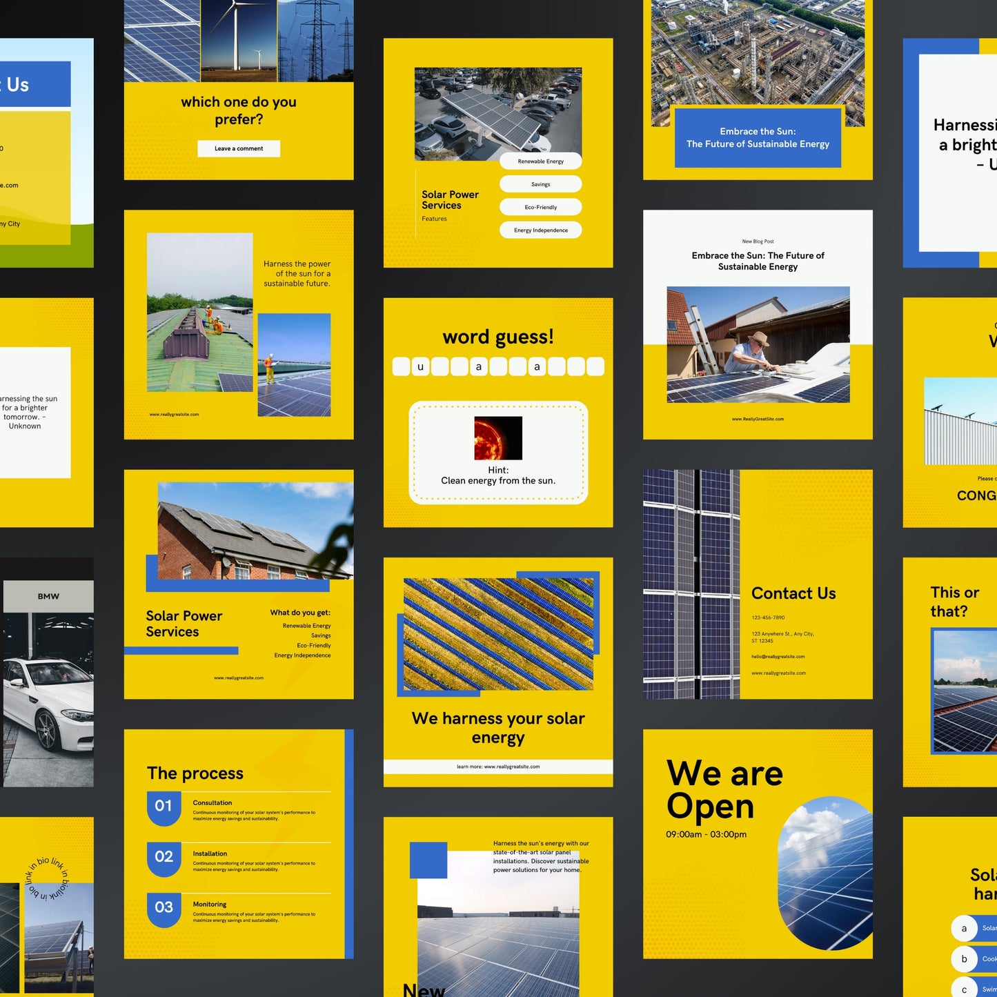 Solar Energy Canva Templates | Editable Instagram Posts for Solar Power & Renewable Businesses