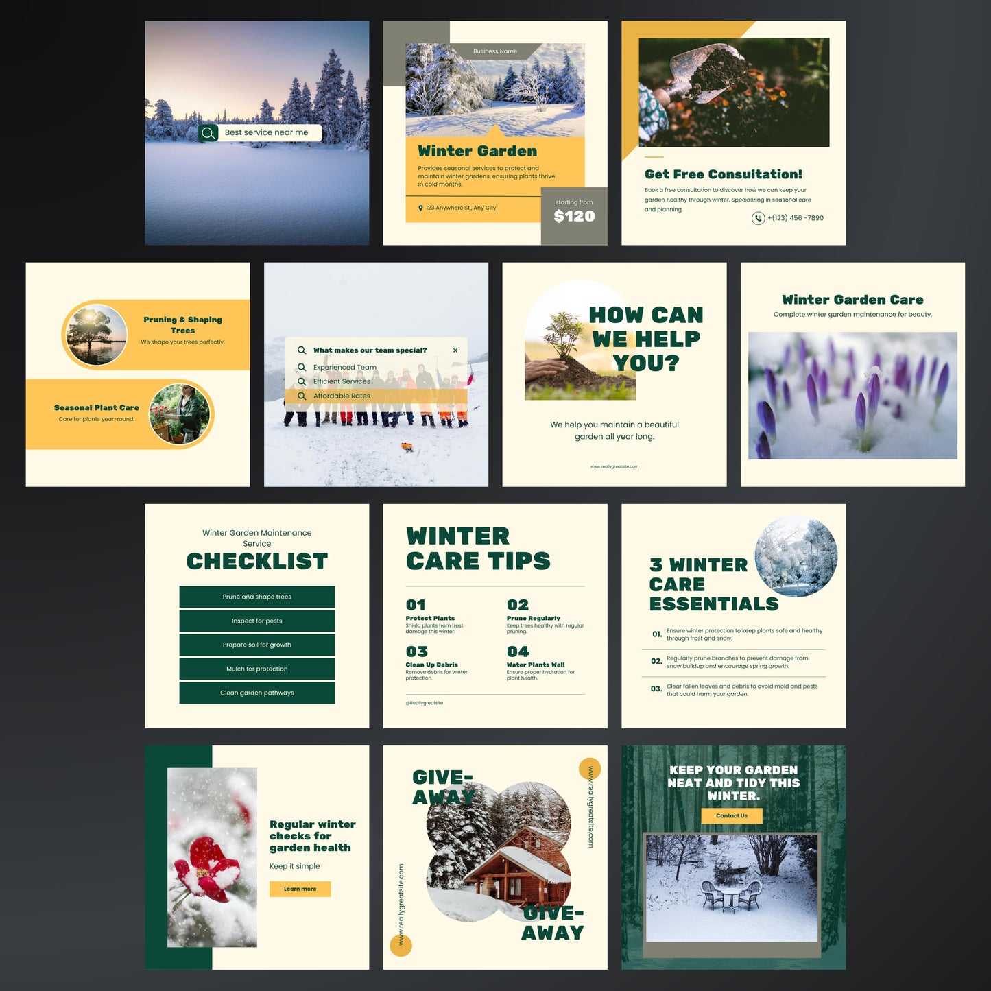 Winter Garden Maintenance Service Canva Template, Garden business, Instagram post, Canva templates for Garden Maintenance, Social media post