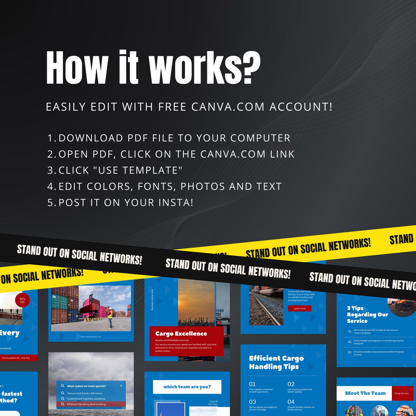 Cargo Service Canva Templates | Editable Instagram Posts for Logistics & Delivery Businesses