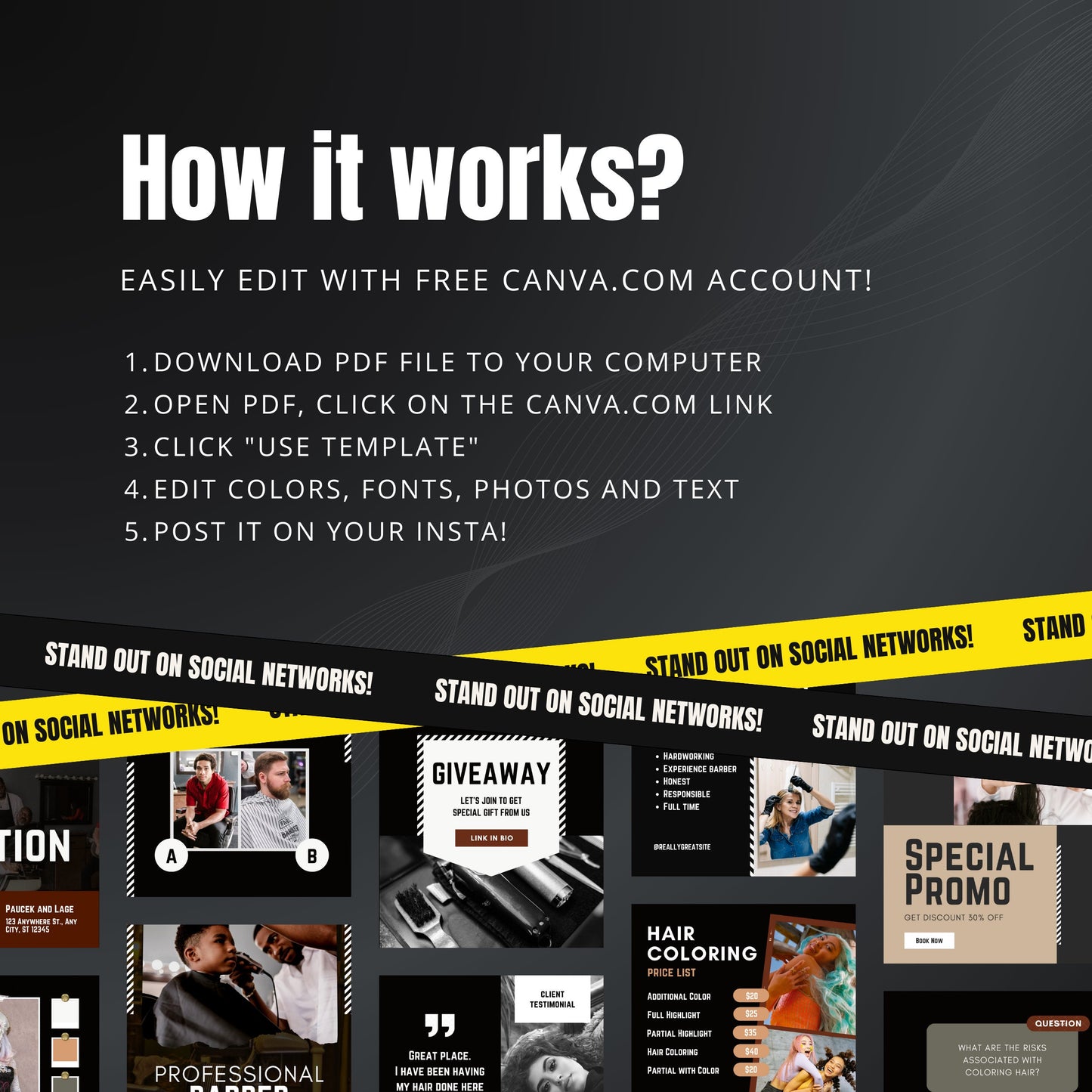 Barber Shop Canva Templates | Editable Instagram Posts and Stories for Barbers & Hair Salons