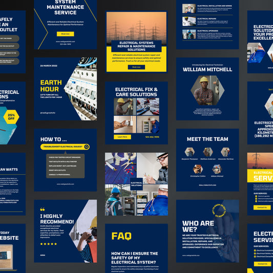 Electrical Solutions Canva Templates | Editable Instagram Posts for Electricians & Power Services