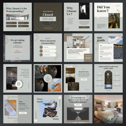Basement Waterproofing Canva Templates | Editable Instagram Posts for Waterproofing Services