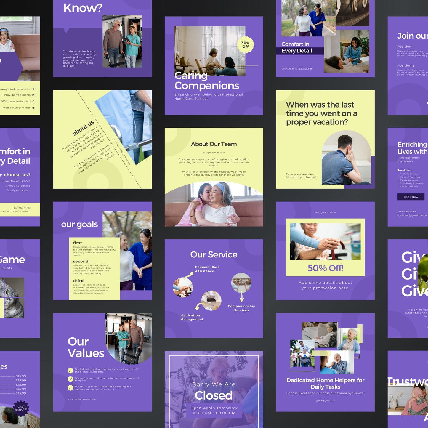 Home Care Canva Templates | Editable Instagram Posts for Caregivers & Nursing Services
