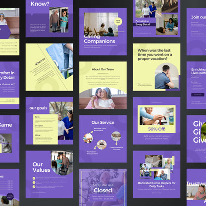 Home Care Canva Templates | Editable Instagram Posts for Caregivers & Nursing Services