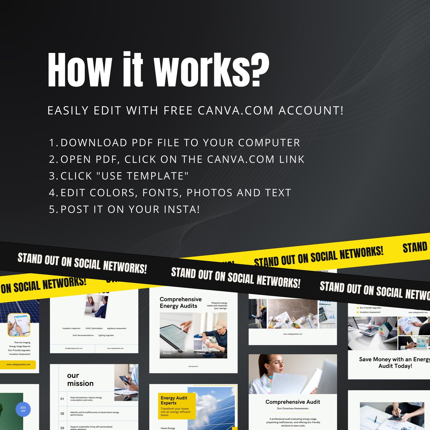 Home Energy Audit Canva Templates | Editable Instagram Posts for Energy Consultants & Auditors