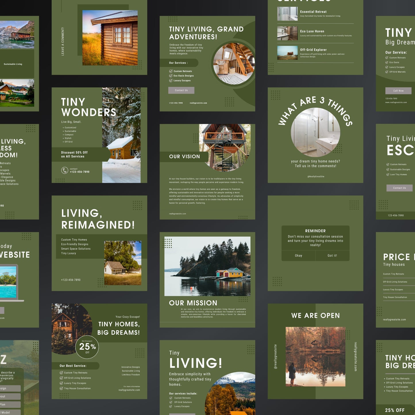 Tiny House Builders Canva Templates | Editable Instagram Posts for Cabin & Small Home Builders
