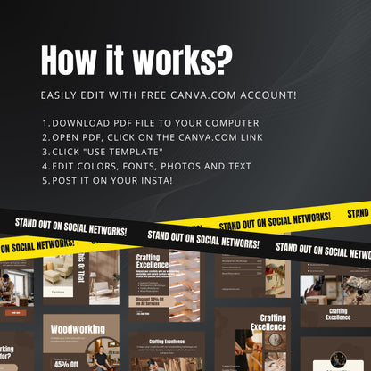 Woodworking Canva Templates | Editable Instagram Posts for Carpenters & Furniture Makers