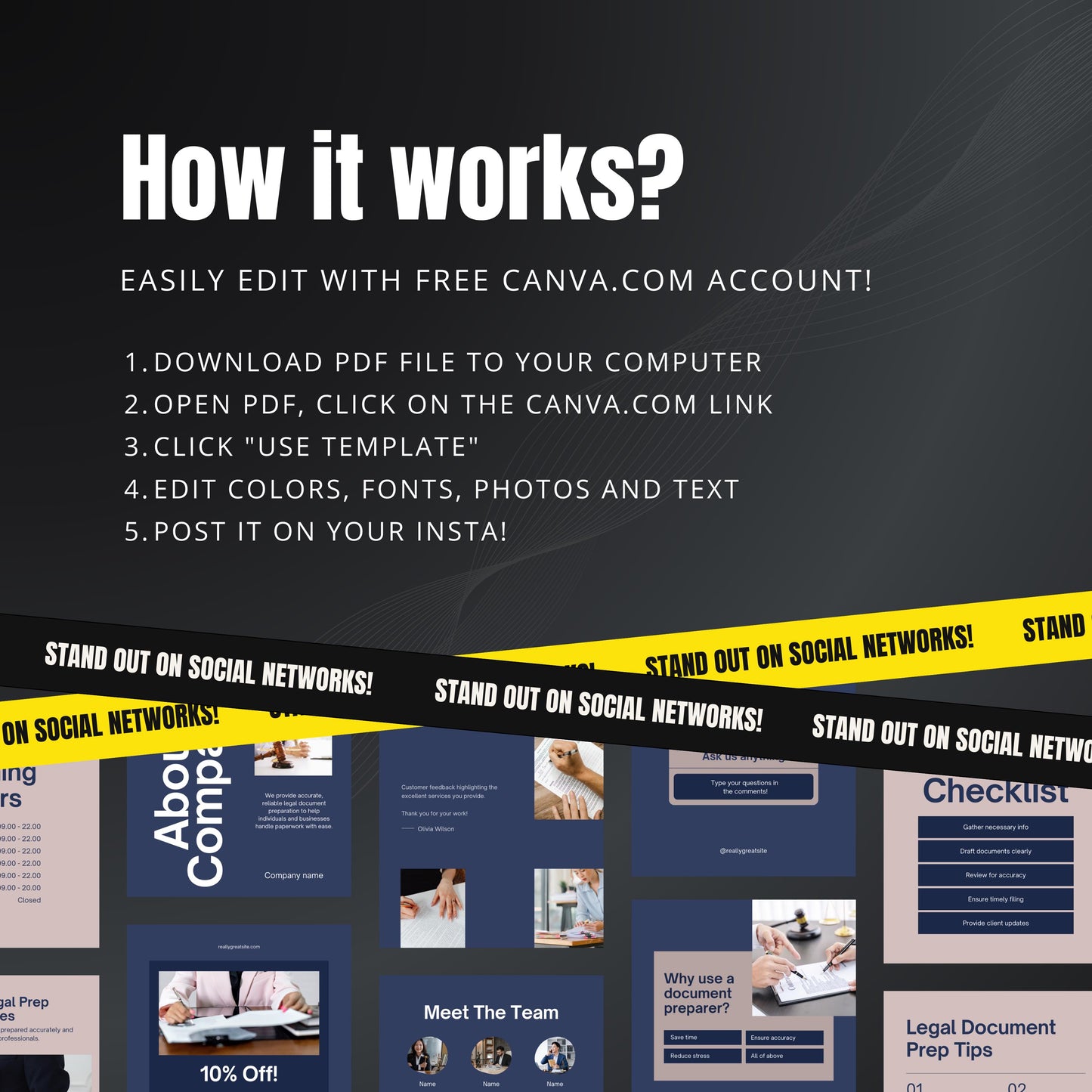 Legal Document Canva Templates | Editable Instagram Posts for Law Firms & Attorneys