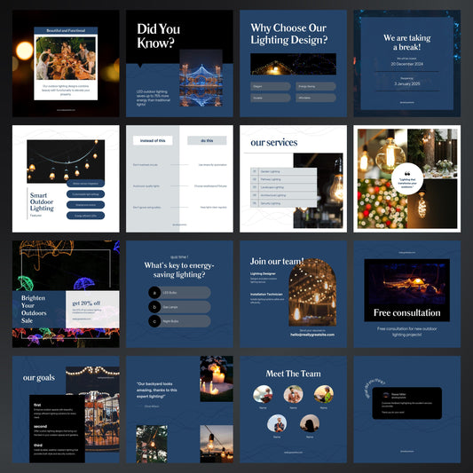 Outdoor Lighting Canva Templates | Editable Instagram Posts for Landscape & Holiday Lighting