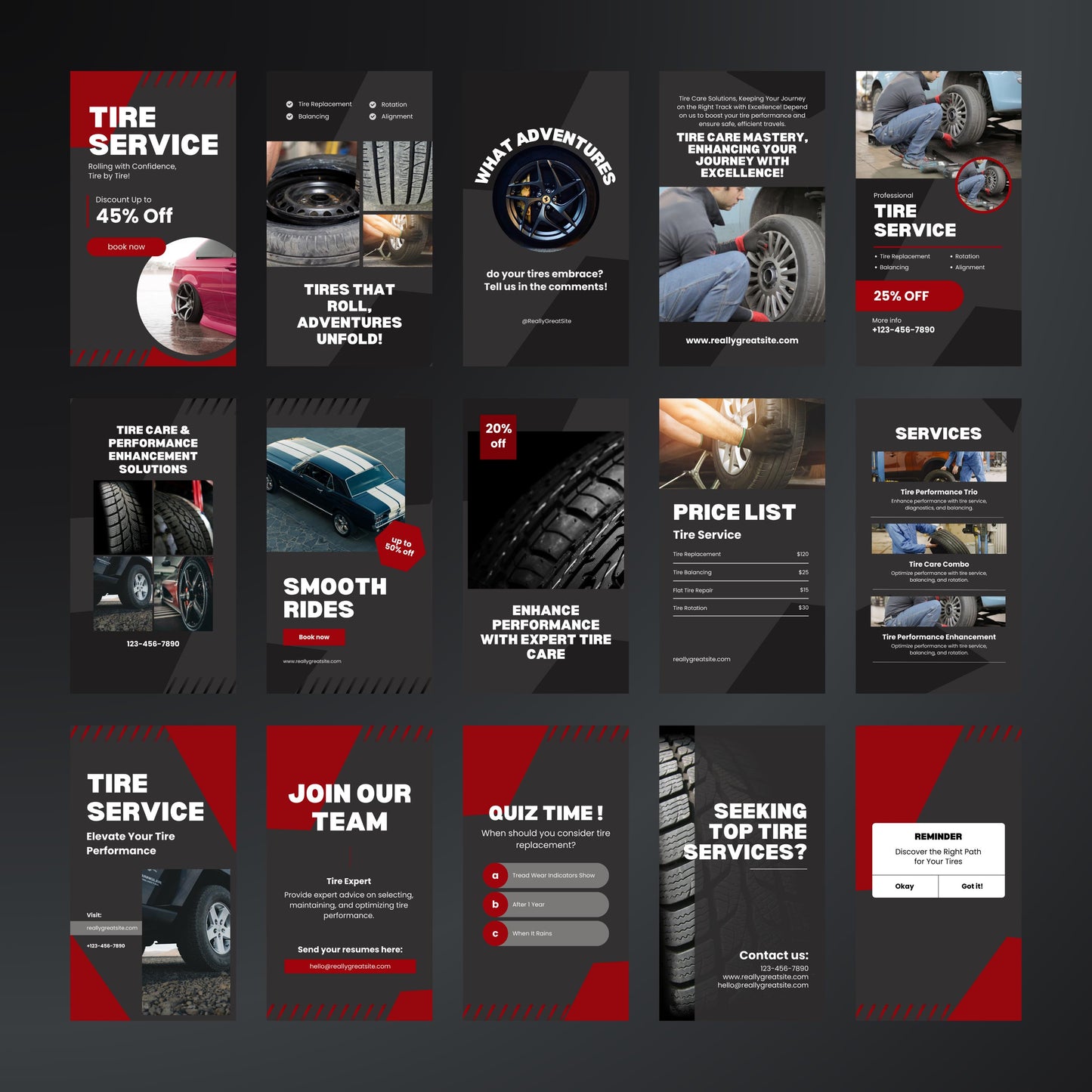 Tire Service Canva Templates | Editable Instagram Stories for Tire Shops & Auto Mechanics