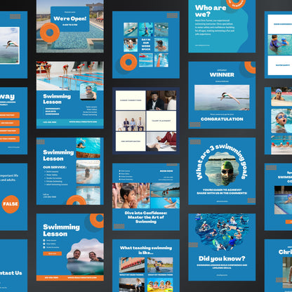Swimming Lesson Canva Templates | Editable Instagram Posts for Swimming Teachers & Schools