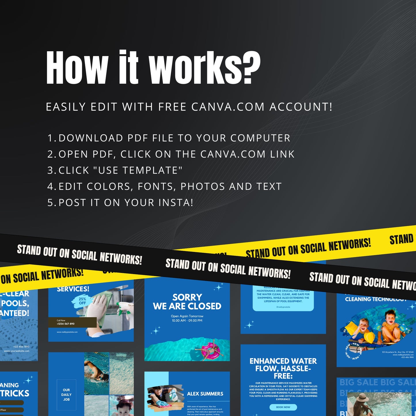 Pool Cleaning Canva Templates | Editable Instagram Posts for Pool Maintenance Businesses