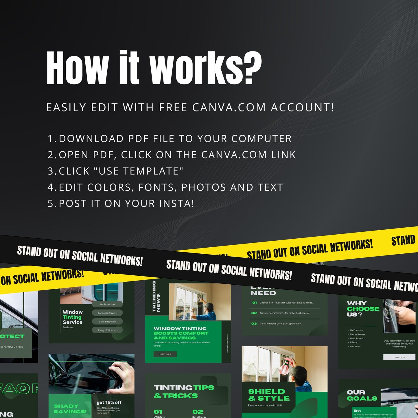 Window Tinting Canva Templates | Editable Instagram Posts for Auto & Residential Tinting Businesses