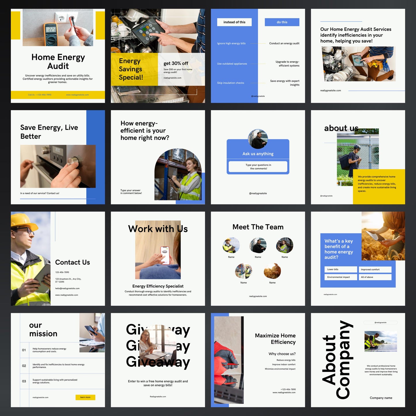 Home Energy Audit Canva Templates | Editable Instagram Posts for Energy Consultants & Auditors