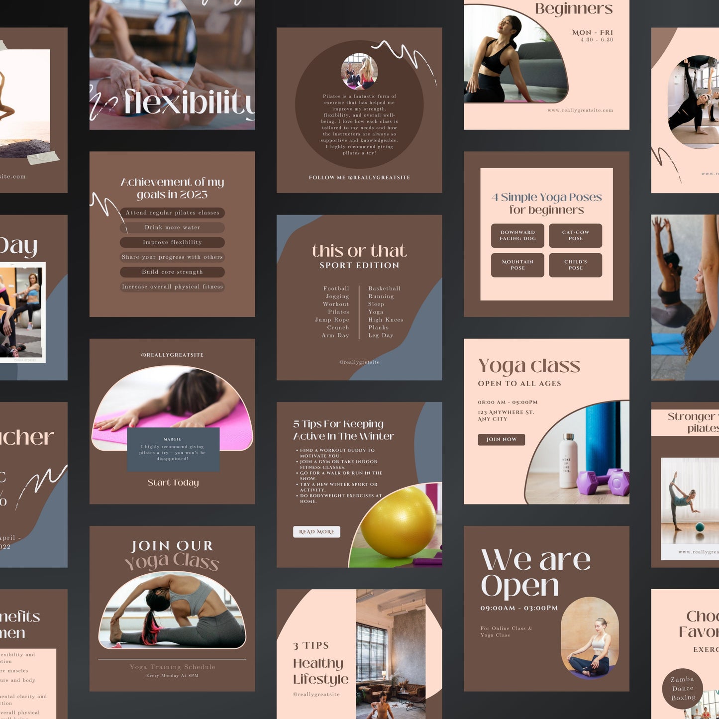 Pilates & Yoga Canva Templates | Editable Instagram Posts for Yoga Studios and Fitness Coaches