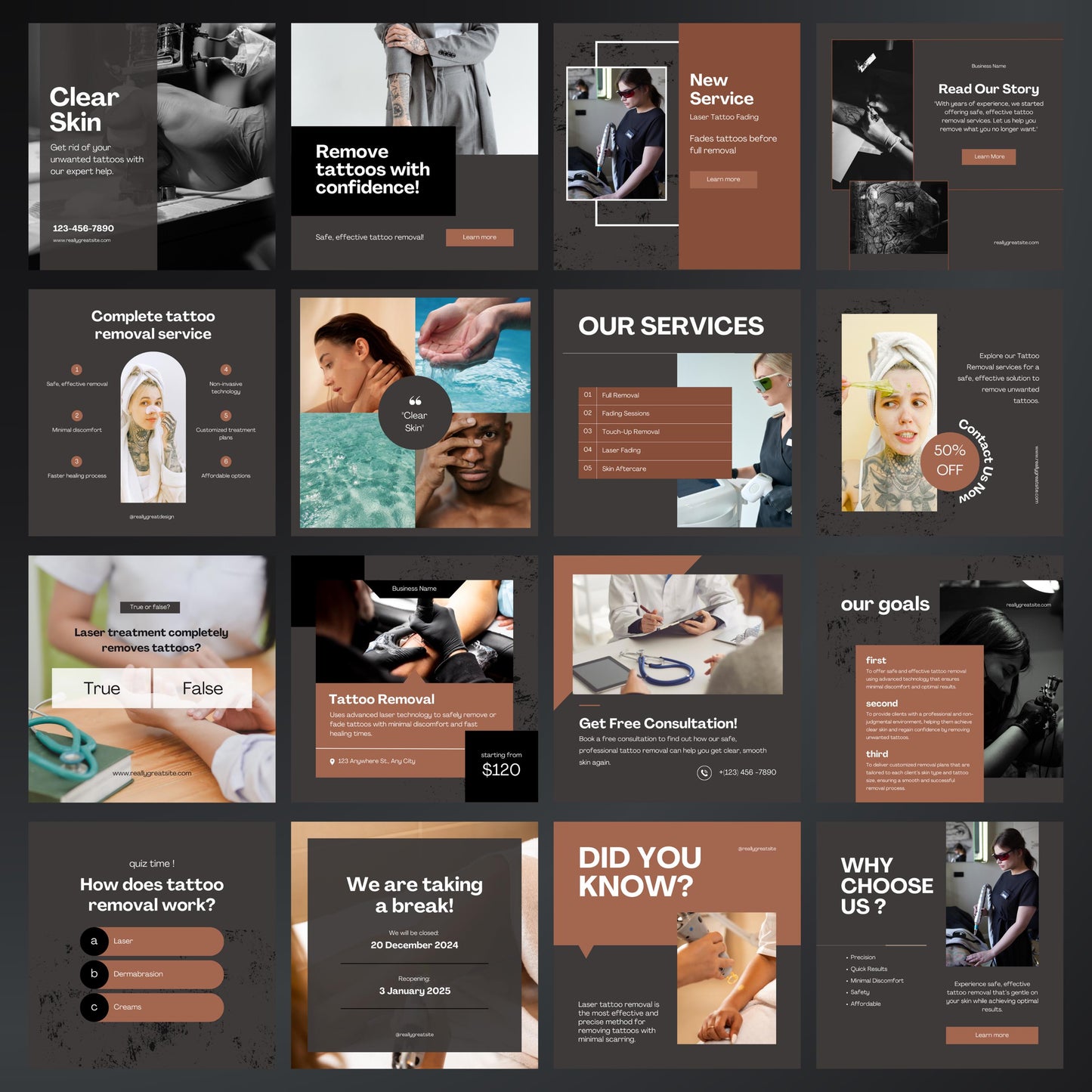 Tattoo Removal Canva Templates | Editable Instagram Posts for Laser Tattoo Clinics