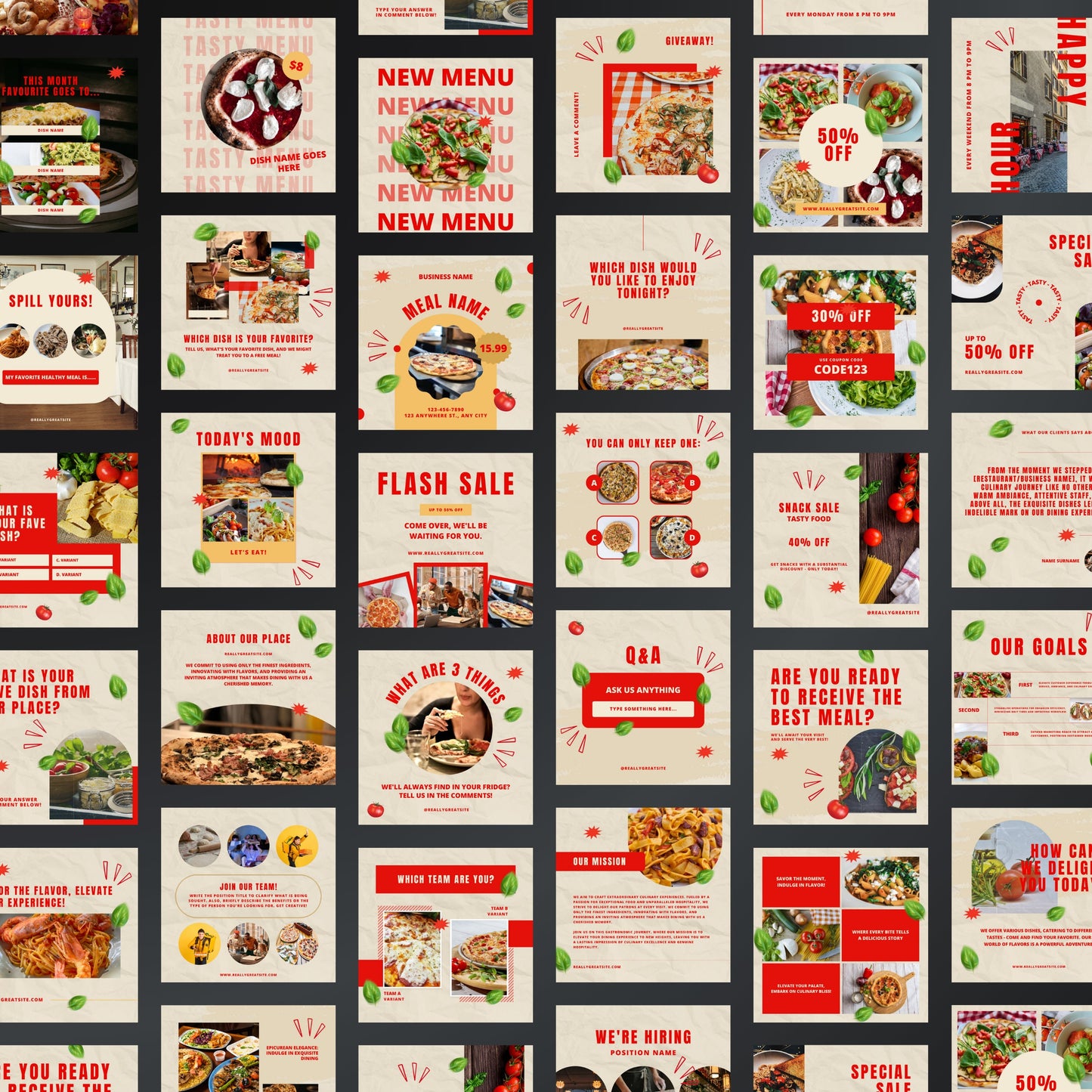 Italian Restaurant Canva Templates | Editable Instagram Posts for Pizza Shops & Food Businesses