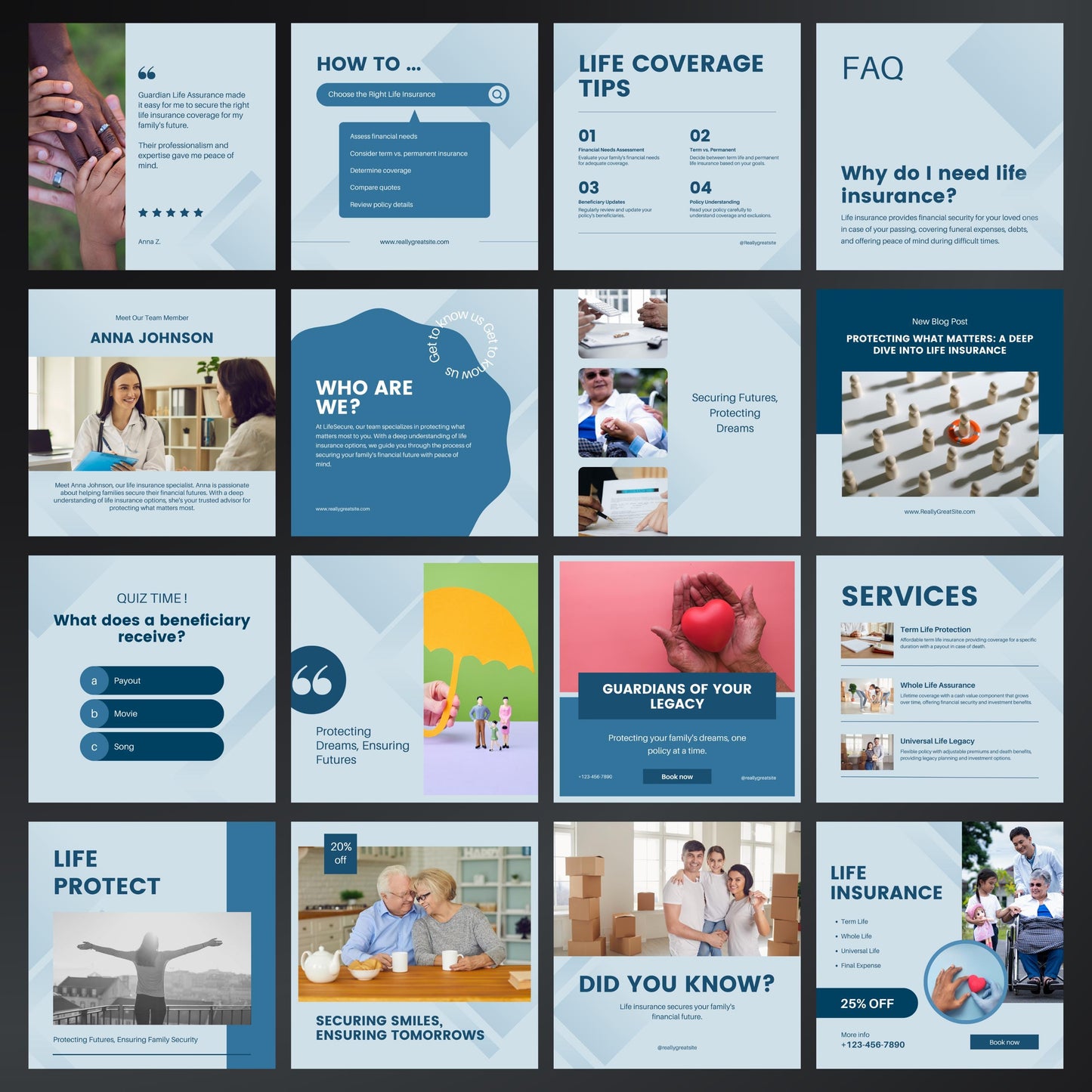 Life Insurance Canva Templates | Editable Instagram Posts for Insurance Agents & Family Coverage