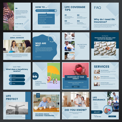 Life Insurance Canva Templates | Editable Instagram Posts for Insurance Agents & Family Coverage